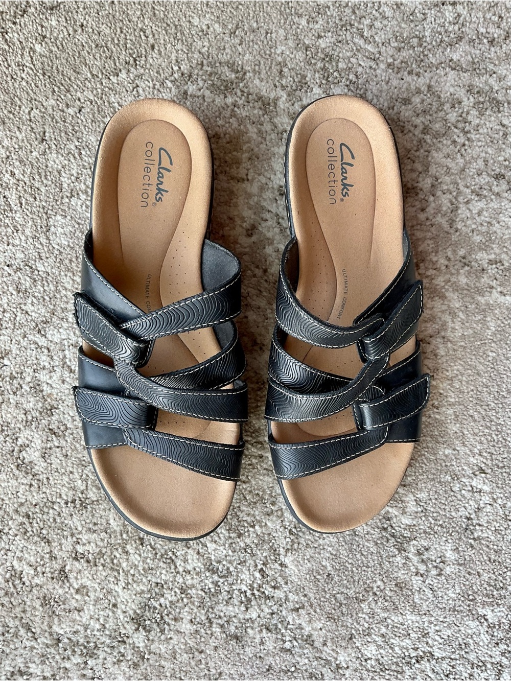 Clarks Black Multi-Strap Slide Sandals
